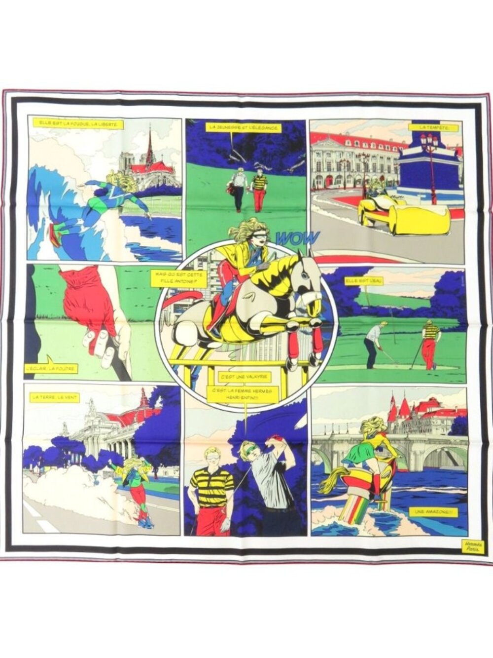 Hermes Carre 90 Double Face Wow 04 Silk Blue Jean Scarf